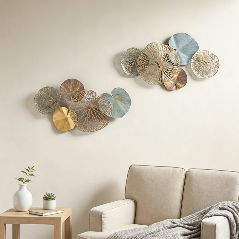 Multi-Colored Lily Pad Leaves 2-Piece Metal Wall Decor Set