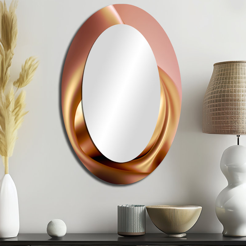 Subtle Sophistication In Exquisite Pink & Gold III - Abstract Oval Decorative Mirror On Metal, 36" x 24"