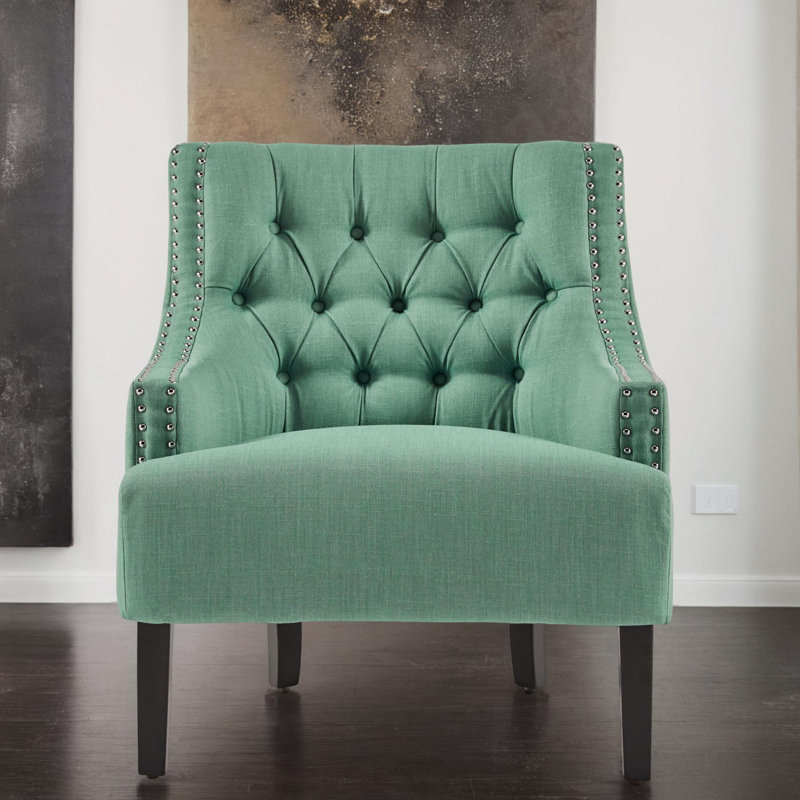 Upholstered Wingback Chair, Teal Chenille