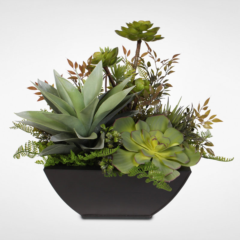 Faux Succulent in Metal Planter