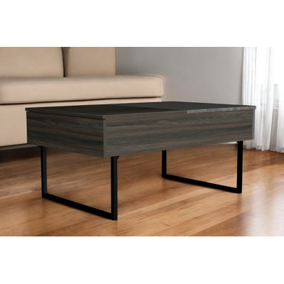 39" Espresso And Black Wood And Metal Lift Top Coffee Table With Drawer