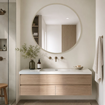 Modern Round Bathroom Vanity Wall Mirror with Thin Metal Frame for Entryway Bedroom and Living Room