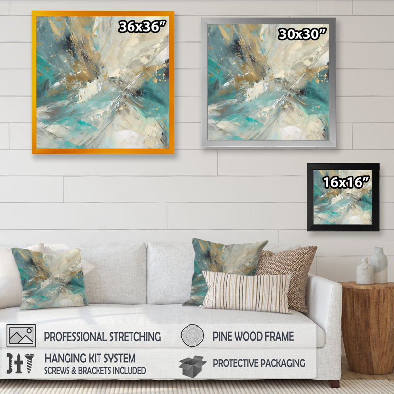 «Dreer Golden Hour In Turquoise Waves VI», reproduction sur toile, H 36 po x l 36 po x P 1,5 po, Cadre photo noir