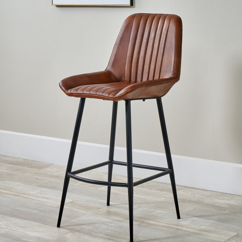 Theressa Upholstered Counter Stool with Metal Frame, Orange