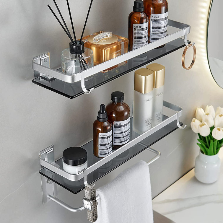 Bathroom Wall Shelf with Towel Bar Glass Bathroom Floating Shelves