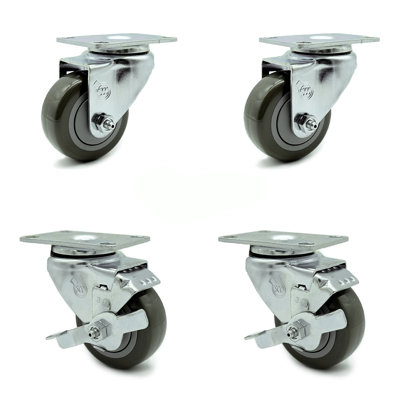 3 Inch Polyurethane Wheel Swivel Top Plate Caster Set with 2 Brakes SCC|SCC-20S314-PPUB-TP2-2-TLB-2