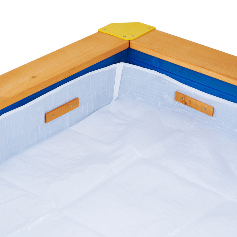 Teamson Kids 46" Outdoor Solid Wood Sandbox with Adjustable Canopy and Liner