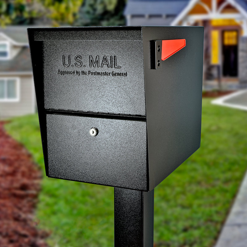 Package Master Steel Post Mounted Mailbox with Magnetic Closure, Black