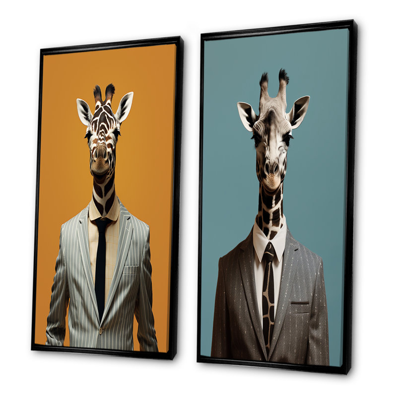 Ensemble de 2 pièces de salon girafe grise, H 28 po x l 25 po, Cadre noir