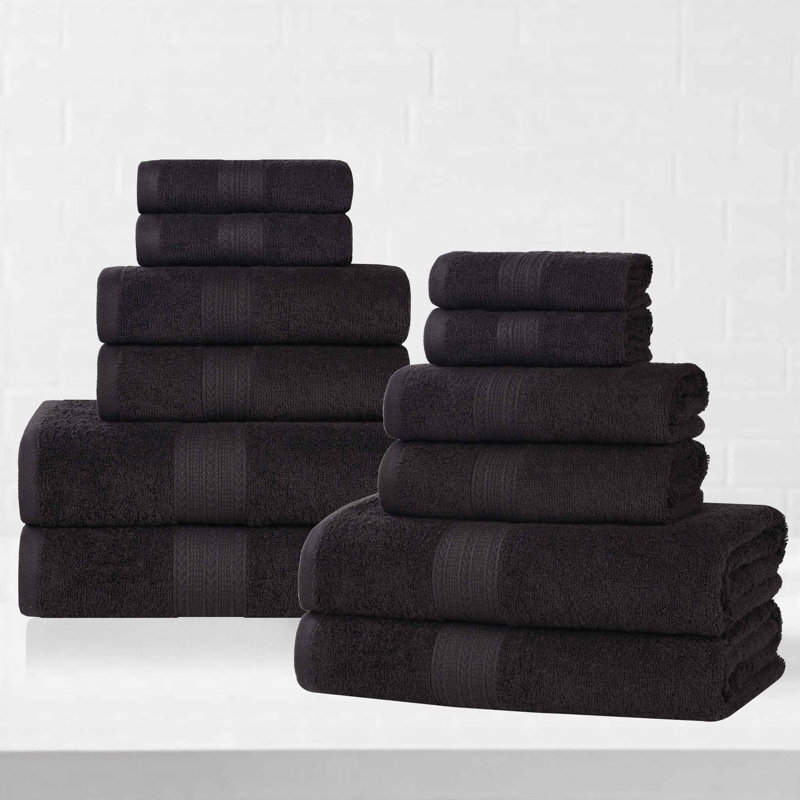 Hannu Eco-Friendly Sustainable Cotton 12 Piece Assorted Bathroom Towel Set, Black