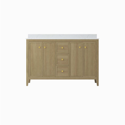 Meuble-lavabo moderne de 54 po avec deux lavabos, des tiroirs à fermeture en douceur et un design minimaliste élégant pour un rangement et un style améliorés.