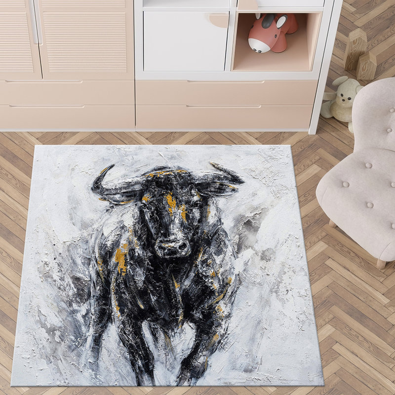 Tapis à motif abstrait à poils longs doux et abstrait pour un décor de salon moderne, Carré 3 pi 3 po