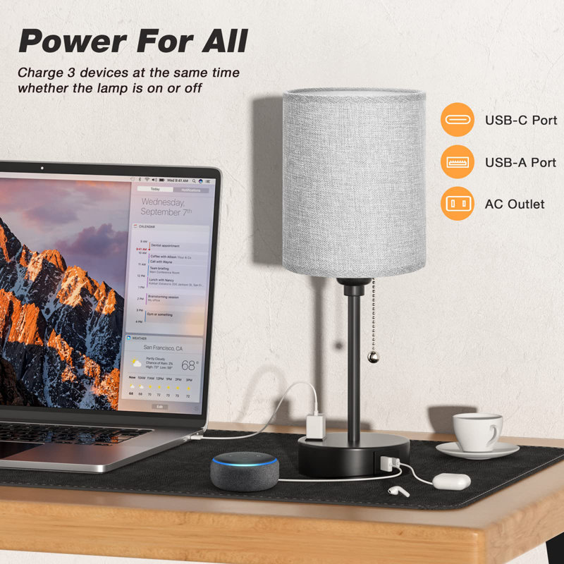 Petite lampe de table de chevet pour la chambre à coucher, Noir, noir, noir, noir, Gris