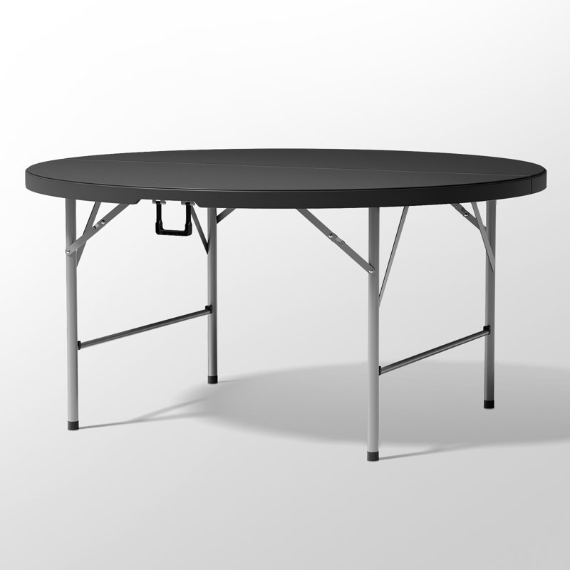 Table ronde en plastique pliable ronde avec cadre en acier pliable et poignée de transport, H 29,5 po x L 60 po x P 60 po