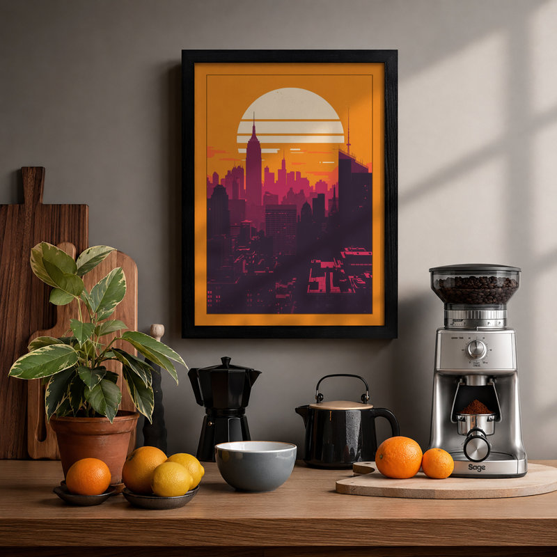 Sunset Over The City Modern - Print, A1 - 84.1 x 59.4 cm, Black