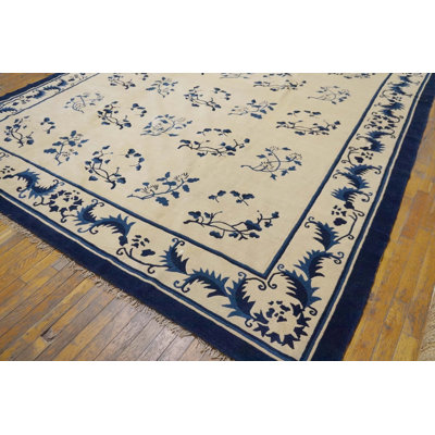 Ivory and Blue Antique Floral Chinese Room Size Peking Rug