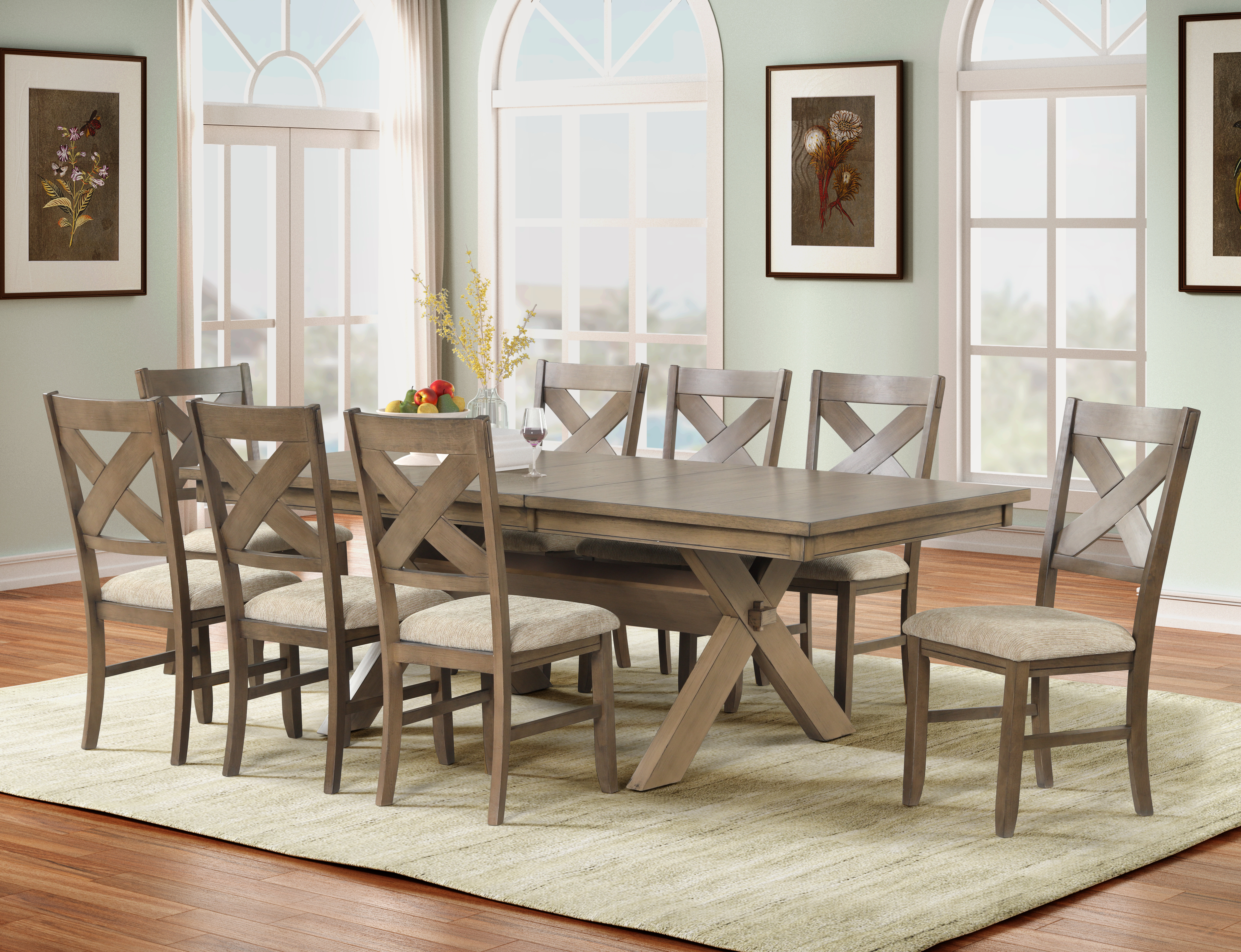 Gracie Oaks Raven Wood 9-Piece Dining Set, Extendable Trestle