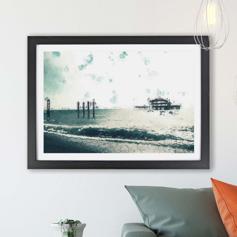 Old West Pier at Brighton Beach in Abstract - Framed Print, 62cm H x 87cm W x 2cm D, Black