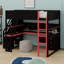 Lit mezzanine pour jouer avec escalier de rangement, bureau, tablettes et panneau perforé-2070491265-2070491266