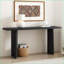 Table basse minimaliste en placage de pin avec pieds géométriques, facile à assembler pour le salon Couloir-1600412452