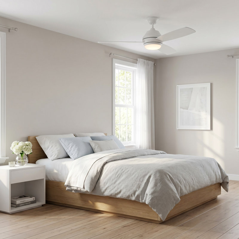 Ikon LED Downrod Ceiling Fan, Light Gray Weathered Oak, Aged Pewter