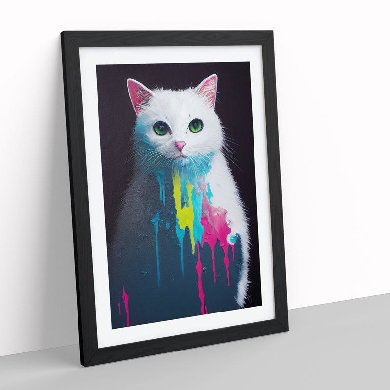 Cat Drips No.1 - Single Picture Frame Print, Black, 64cm H x 46cm W x 2cm D