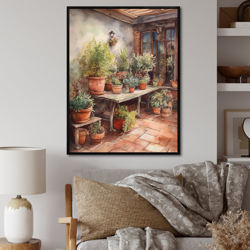 Thorhild Cottage balcon Garden IV - paysage chalet art mural, H 40 po x l 30 po x P 1,5 po, Cadre flottant noir