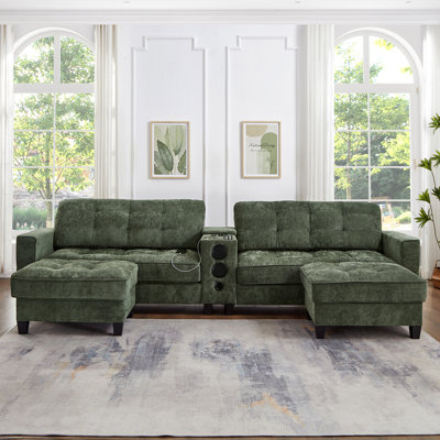 Modern Sectional Sofa 126" U-shaped Sectional Sofa Modular Sectional Couch with Movable Storage Ottomans, multifunctional Console, Bluetooth Speakers and LED Lights for Living Room