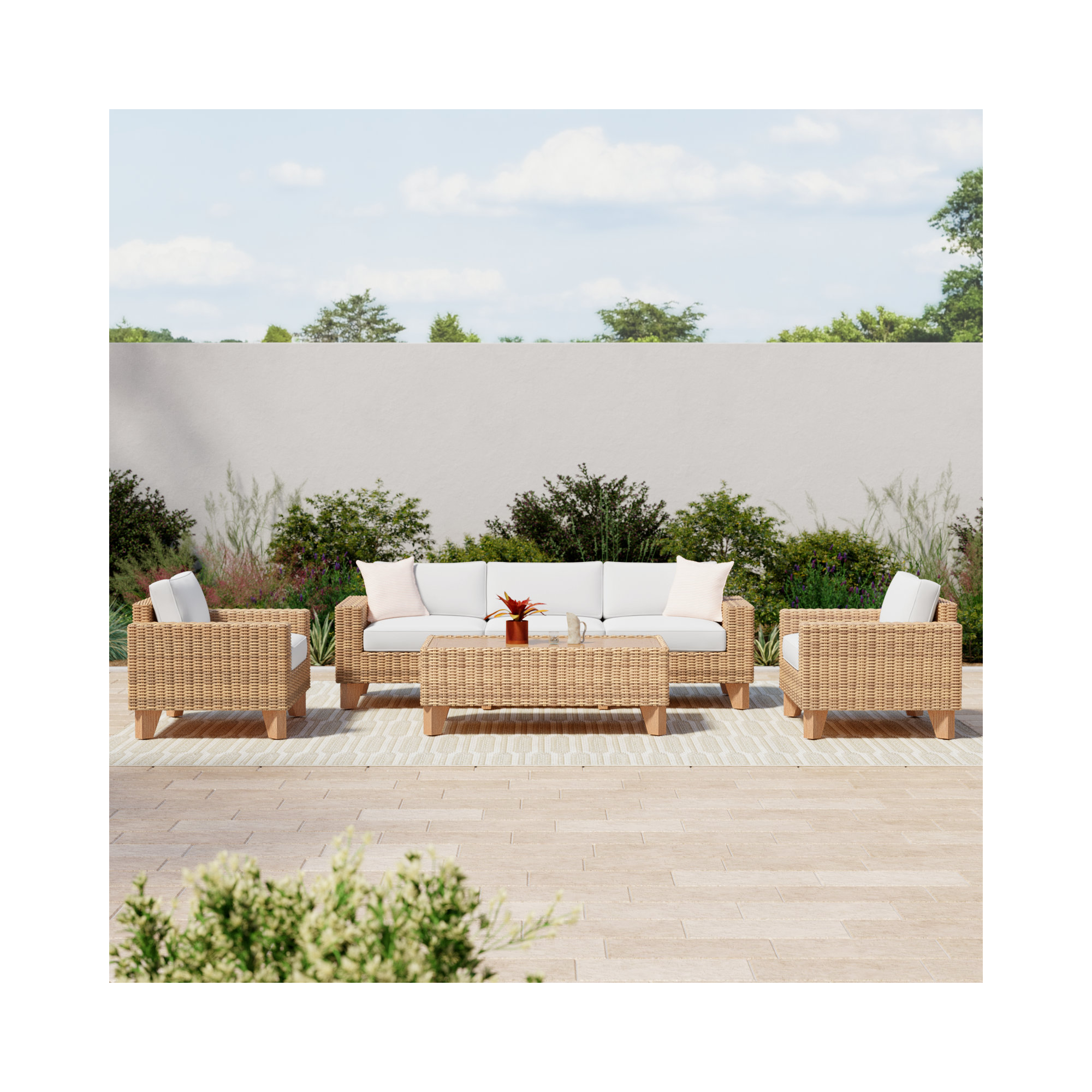 Swifton 4 Piece Outdoor Sofa Seating Group with Cushions, Brown