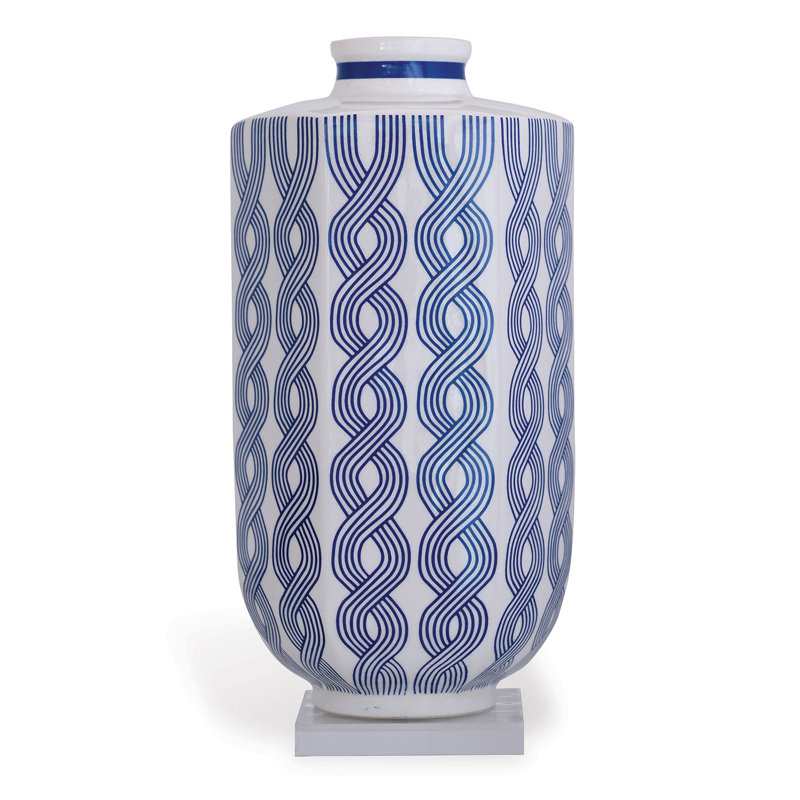 Evelyn Blue/White Table Vase, 20" H x 10.5" W x 9" D