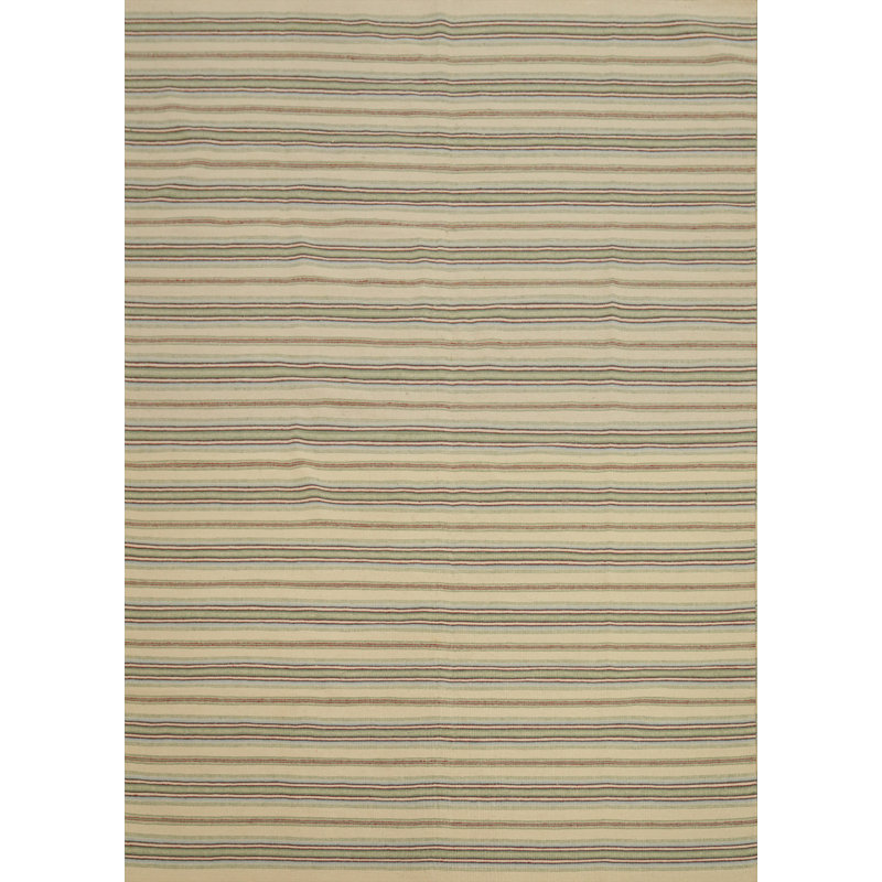 Tapis oriental rayé à tissage plat kilim Durrie 8 x 10