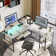 Orndorff L Shaped Gaming Desk or 2 Person Long Table with Shelves Monitor Stand and Keyboard Tray