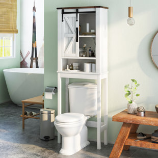 OKD Over The Toilet Storage Cabinet, Farmhouse Storage Cabinet Over Toilet  with Sliding Barn Door & Adjustable Shelves, Home Space Saver for Bathroom