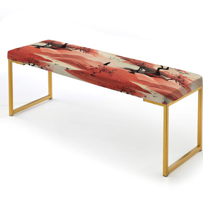Chinese Landscape Woman Scenery - Chinese Upholstered Gold Bench