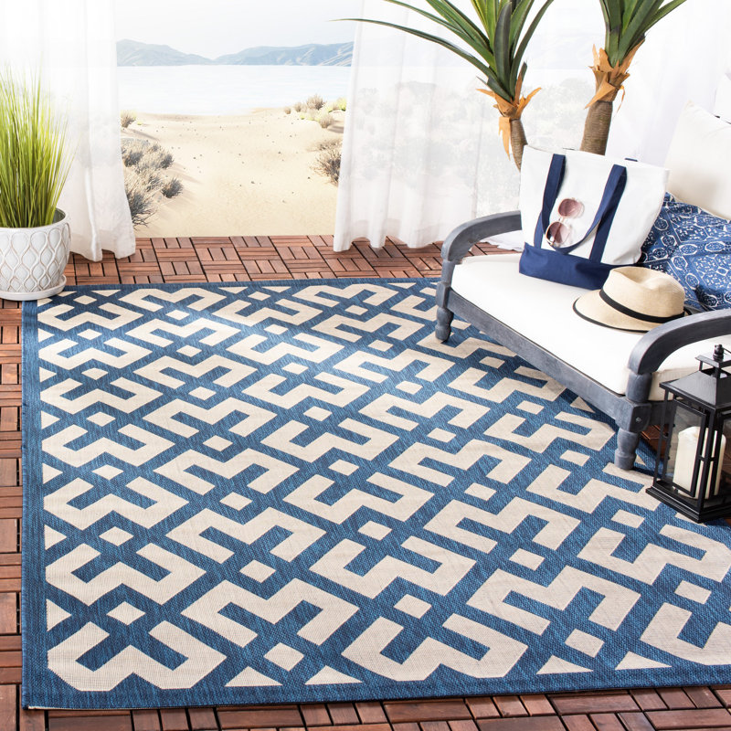 Tapis intérieur / extérieur bleu marine / beige Arneshia, Rectangle 5 pi 3 po x 7 pi 7 po