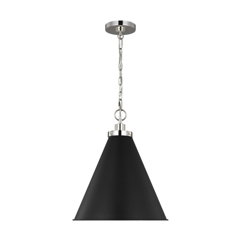Arnell 1 - Light Single Pendant, Midnight Black, Polished Nickel, 19" H x 15.625" W x 15.625" D