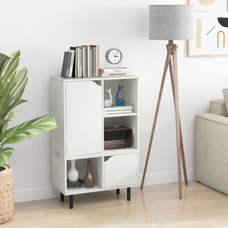 Stackable Bookcase With Adjustable Shelf And Cubes