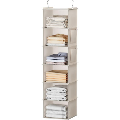 Organisateur de garde-robe à 6 tablettes - Beige - Tablettes de rangement suspendues avec poches latérales pour vêtements, chaussures et accessoires