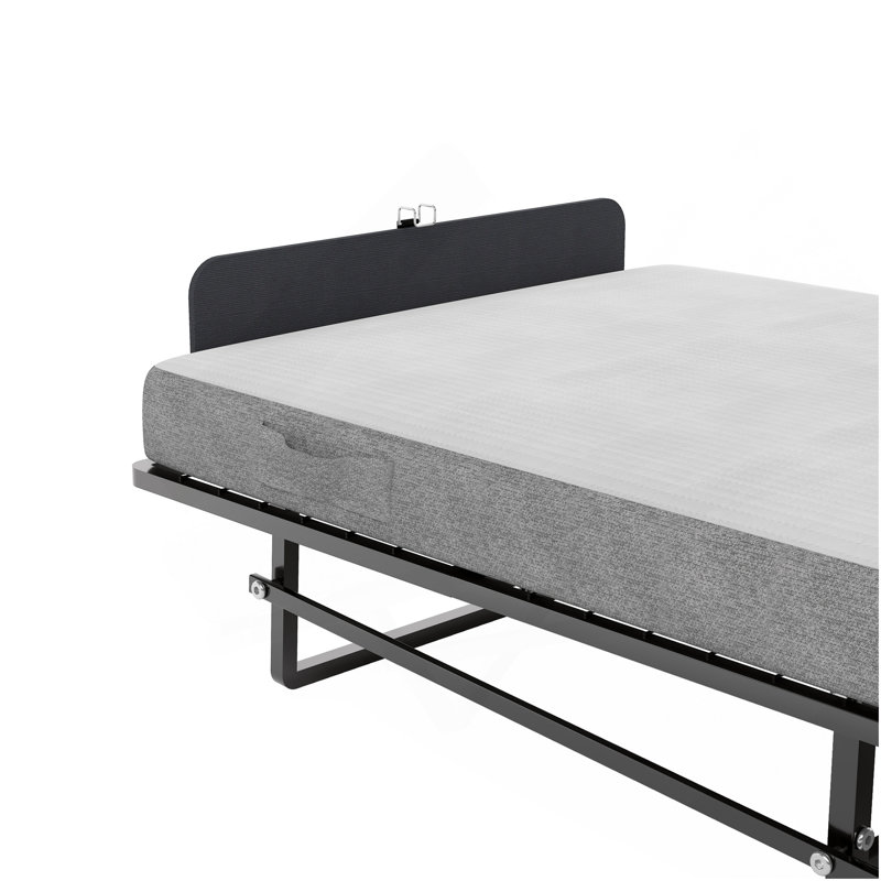 Structure de lit pliante en métal avec matelas en mousse avec poches, rangement facile et mobile avec 4 roulettes