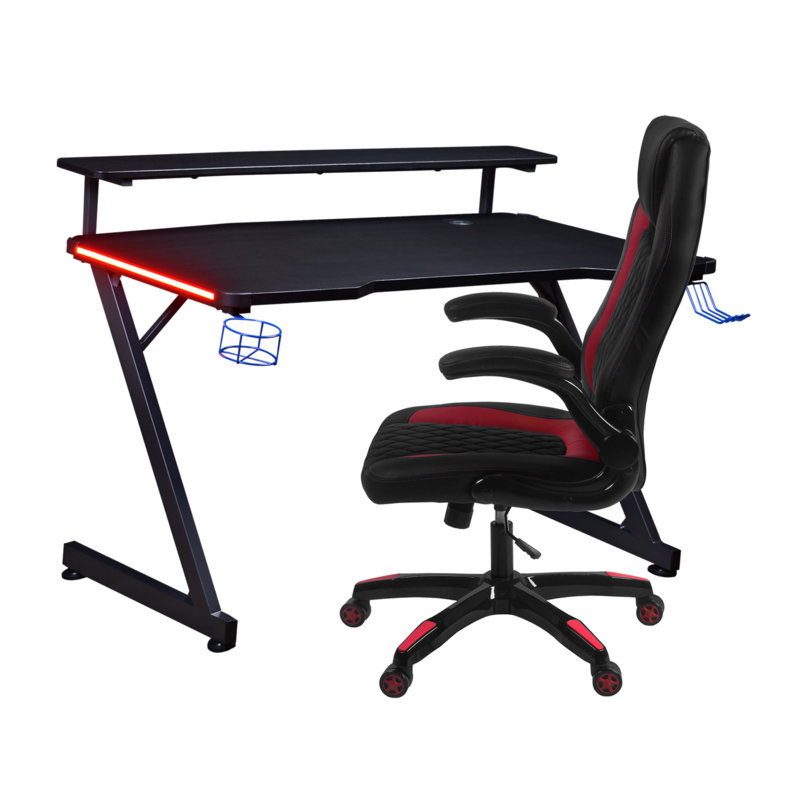 Ensemble de bureau de jeu et de chaise de jeu Orlene, Rouge