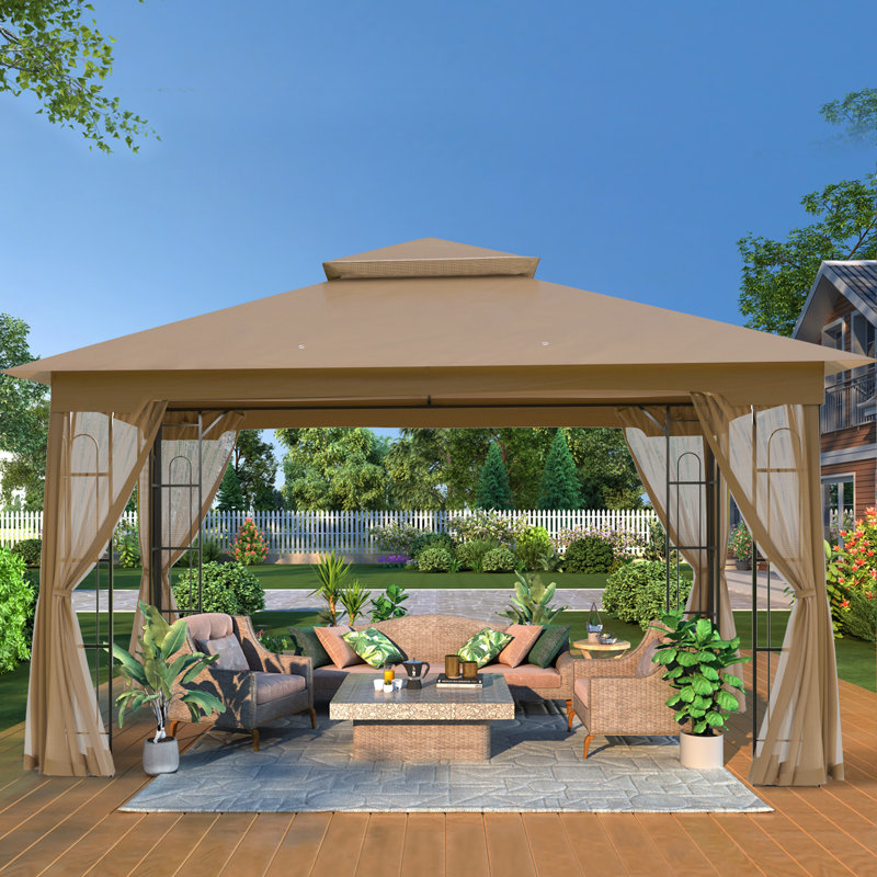 13 Ft. W x 11 Ft. D Steel Patio Gazebo, Brown