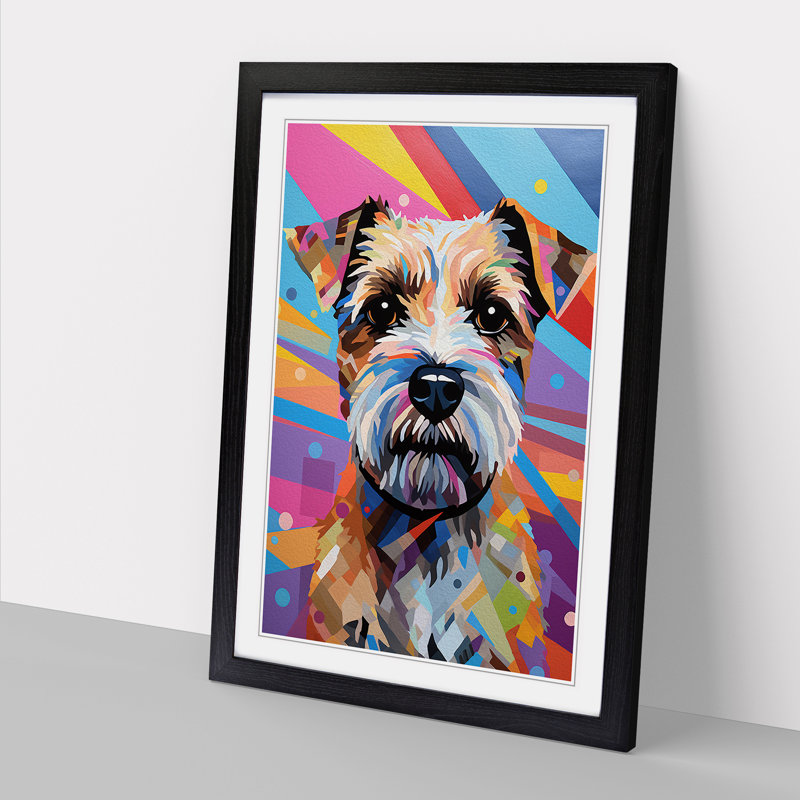 Border Terrier Op Art - Framed Print, 34cm H x 25cm W x 2cm D, Black Framed