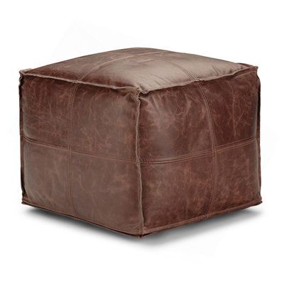 Repose-pieds carré en cuir véritable brun Sheffield
