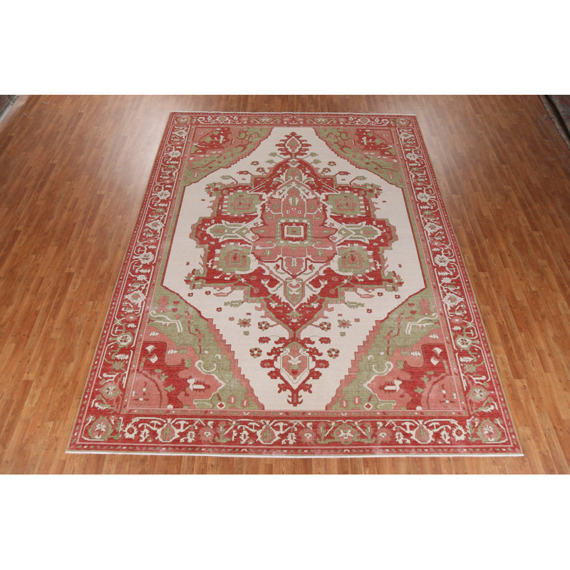 Tapis oriental géométrique Heriz Serapi noué à la main 10 x 13