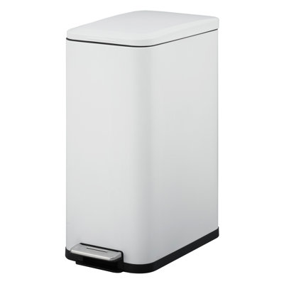 13.2 Gallon/50 L Step Trash Can, Stainless Steel Rubbish Bin with Soft-Close Lid, Fingerprint Resistant Narrow Rectangle Garbage Can with Removable Inner Bucket for Kitchen, Dining Room, White