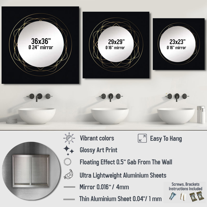 Elra - miroir mural géométrique moderne pour salle de bain, 29 po x 29 po