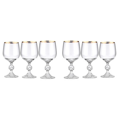 Crystalex Bohemia 'Golden Celebration Claudia' Wine Glass, Lead-free Crystal (Crystalline), Gold Rim. 7.8oz. Set of 6. Wedding Gift.