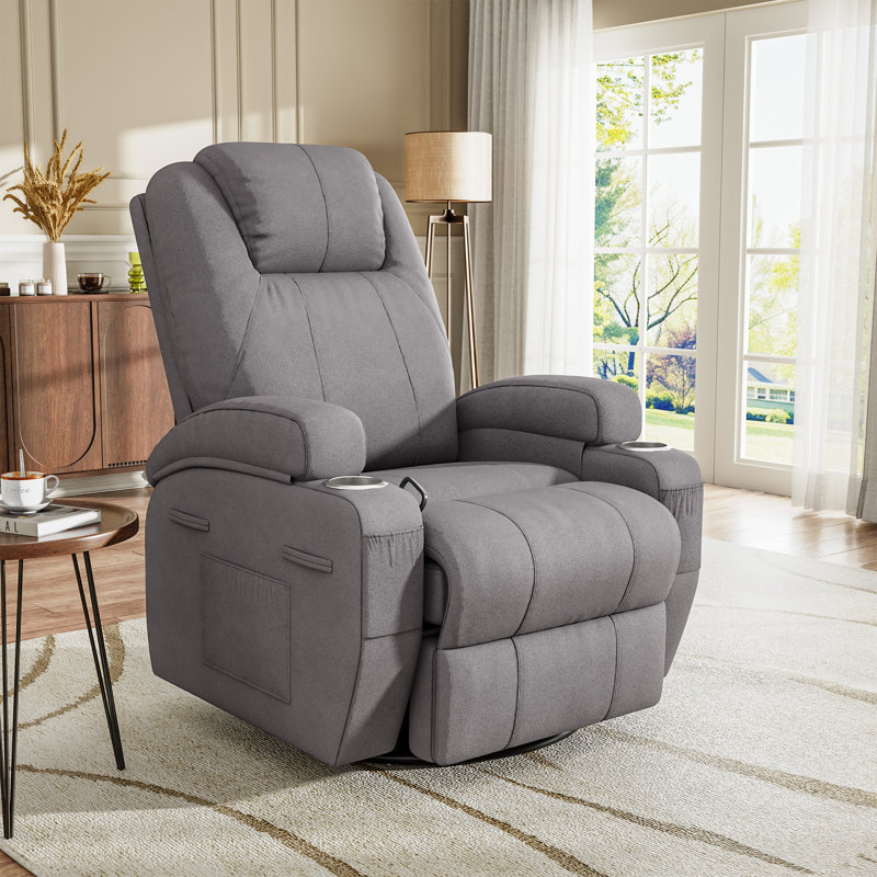 Massage Chair with Swivel and Rocking Function, Gray Canvas