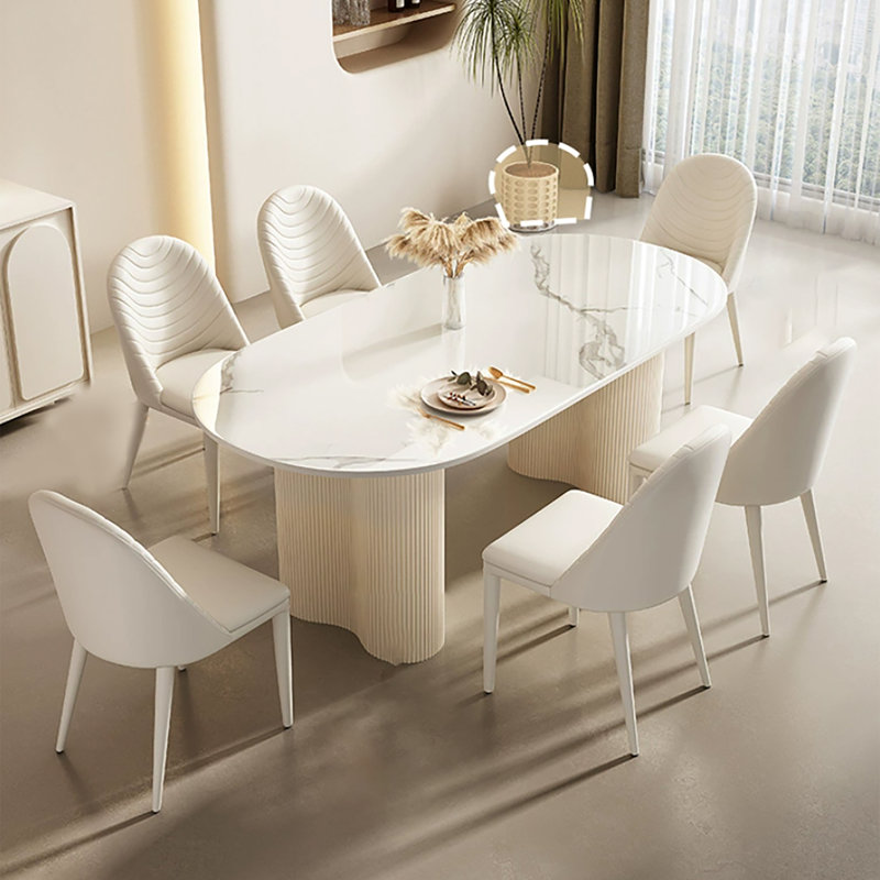 70.8'' Modern Rectangular White Dining table, Glossy Sintered Stone Top, Kitchen Table for 6