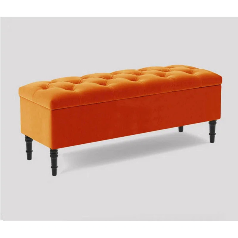 Swiss Chesterfield Ottoman Storage Bench - Upholstered Plush Velvet Shoes Bench with Black Turned Wooden Legs